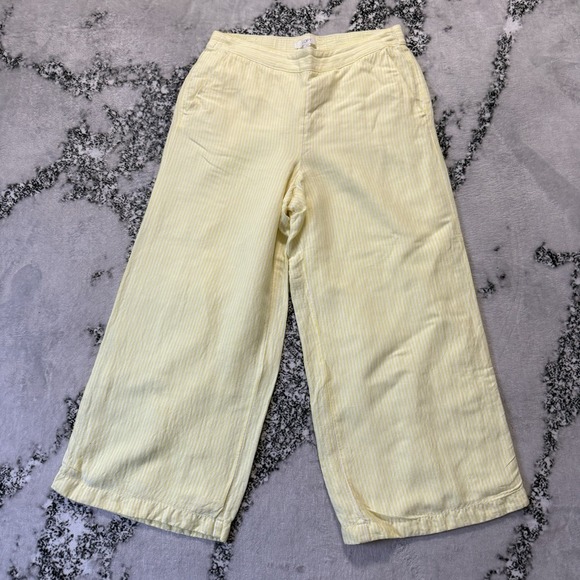LOFT Pants - Loft Pants Womens Sz M Yellow Pin Stripes Wide Leg Linen Blend Trousers Pull on